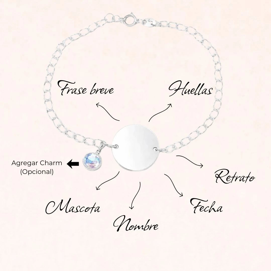 Pulsera de Plata 925 Personalizada con Foto, Huellas o Texto