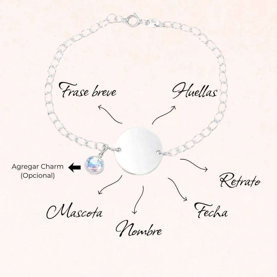 Pulsera de Plata 925 Personalizada con Foto, Huellas o Texto