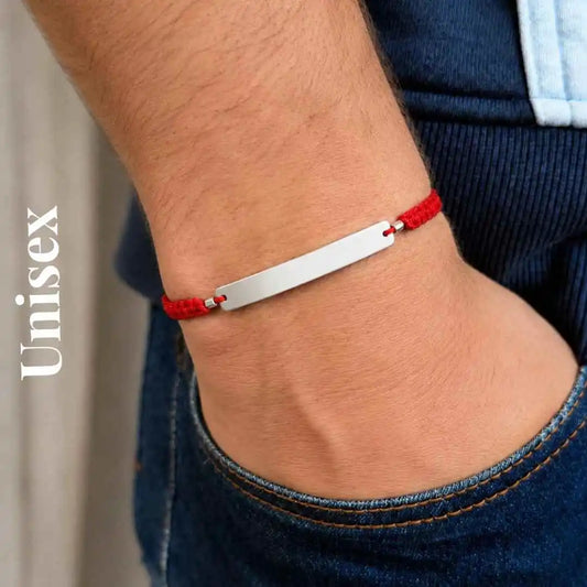 Pulsera de Hilo Plata 925 Personalizada Rectangular con Foto Mirada o Texto