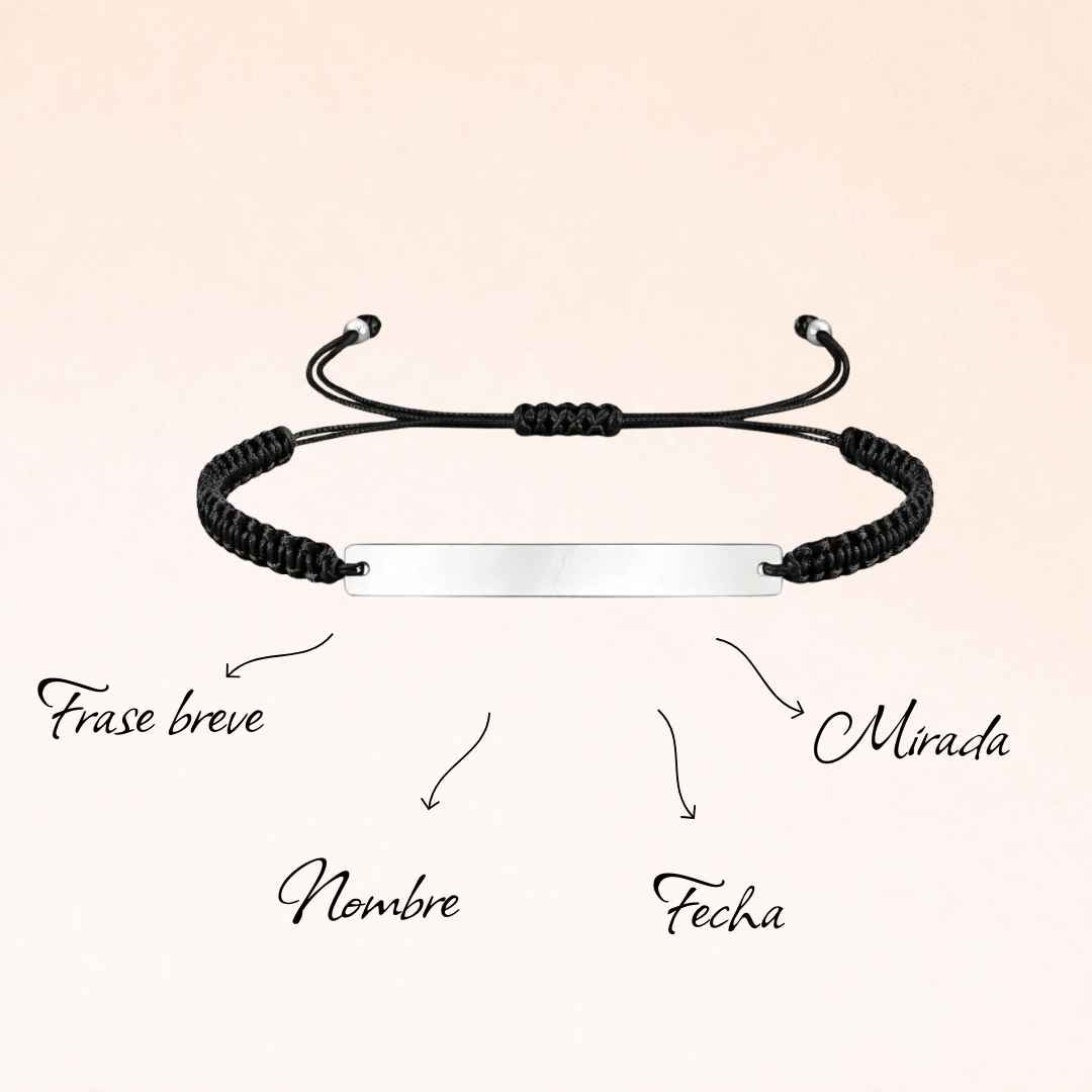 Pulsera de Hilo Plata 925 Personalizada Rectangular con Foto Mirada o Texto