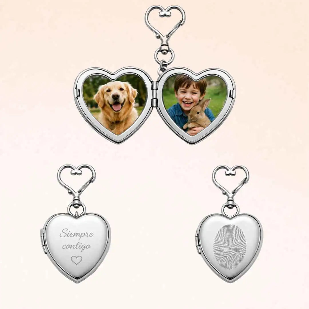 Llavero Relicario Corazón Personalizado con Foto, Huellas o Texto (28x29mm)