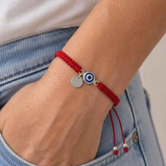 Pulsera Ojo Turco de Plata Personalizada con Iniciales o Símbolos