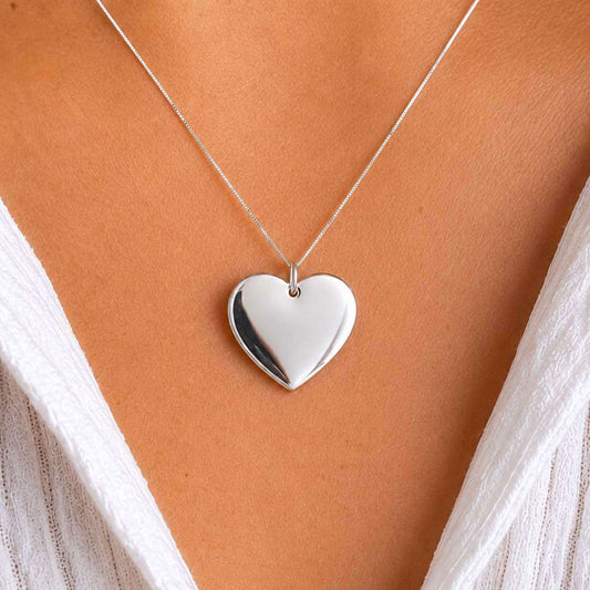 Collar Corazon de Plata 925 Personalizado con Foto, Huellas o Texto