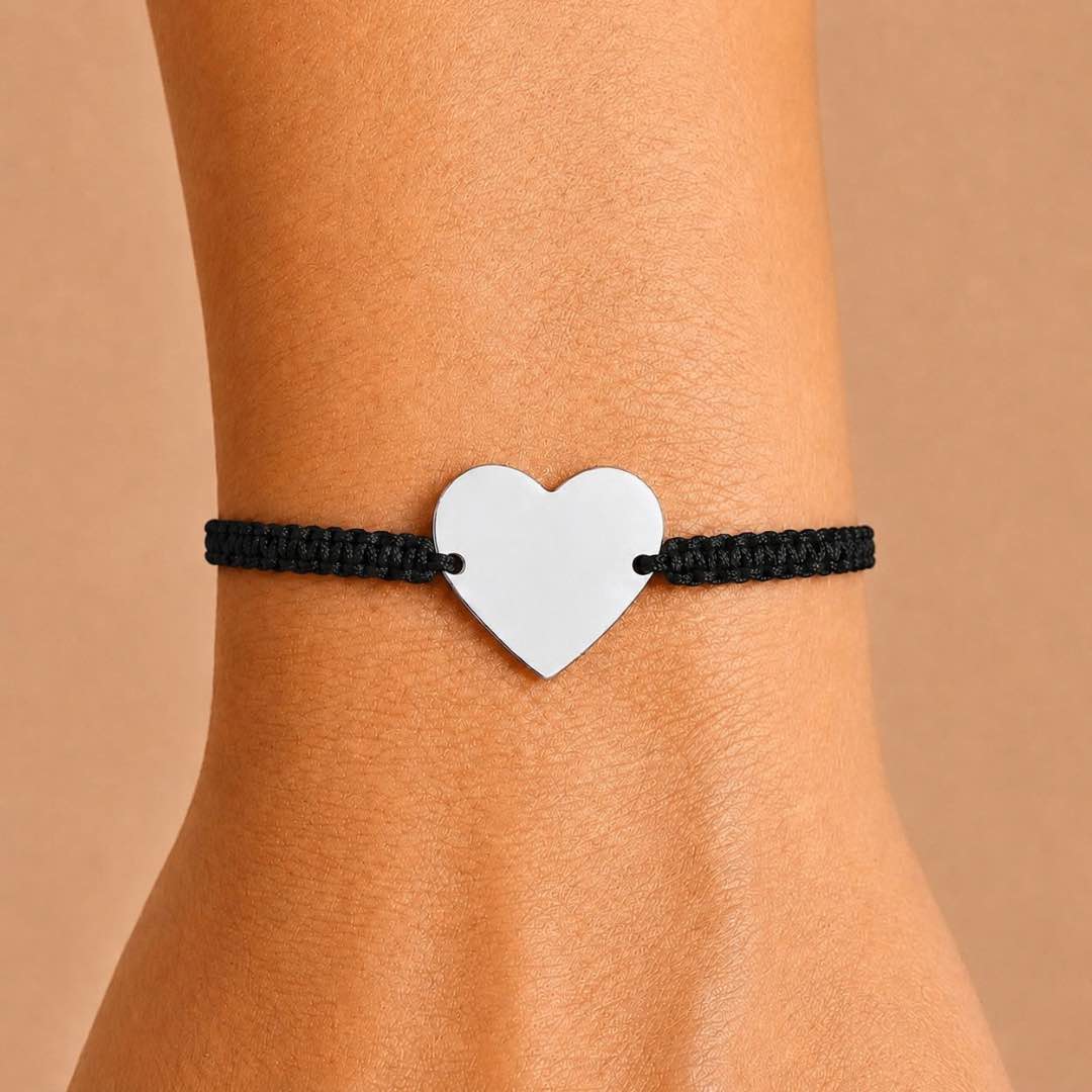Pulsera Corazón de Plata Protección Personalizada con Foto, Huellas o Texto