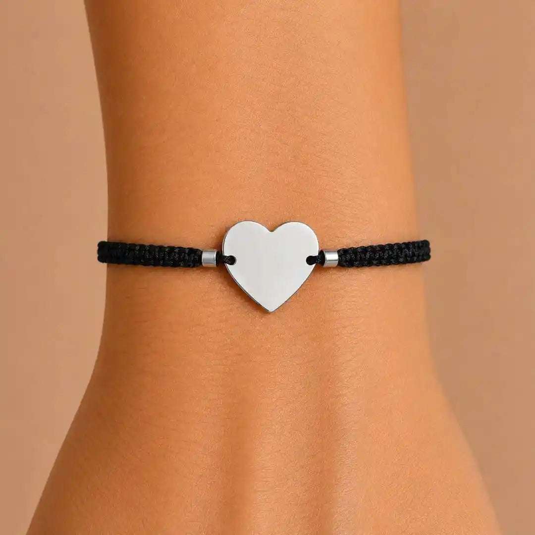 Pulsera Corazón de Plata Protección Personalizada con Foto, Huellas o Texto