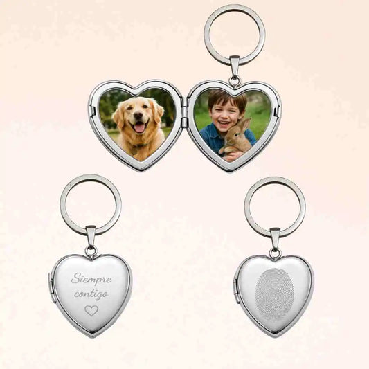 Llavero Relicario Corazón Personalizado con Foto, Huellas o Texto (28x29mm)