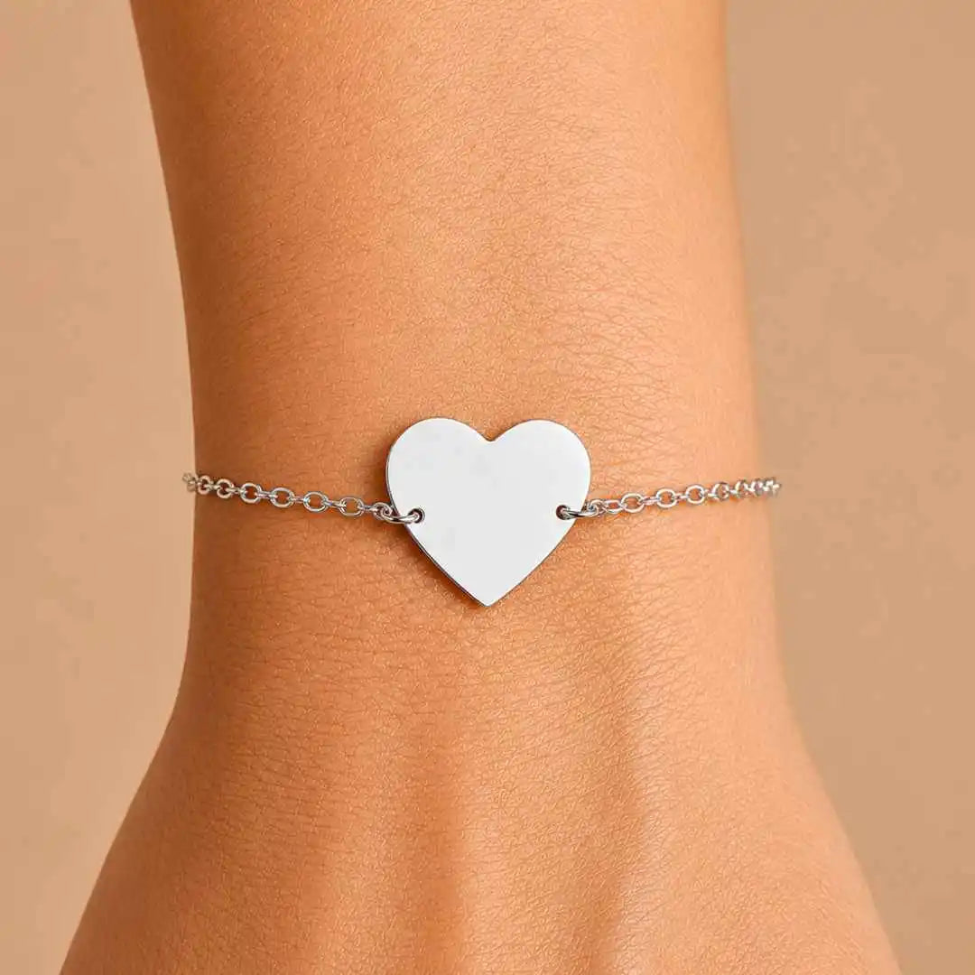Pulsera Corazon Plata 925 Personalizada con Foto, Huellas o Texto