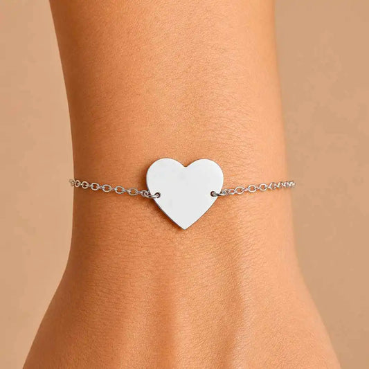 Pulsera Corazon Plata 925 Personalizada con Foto, Huellas o Texto