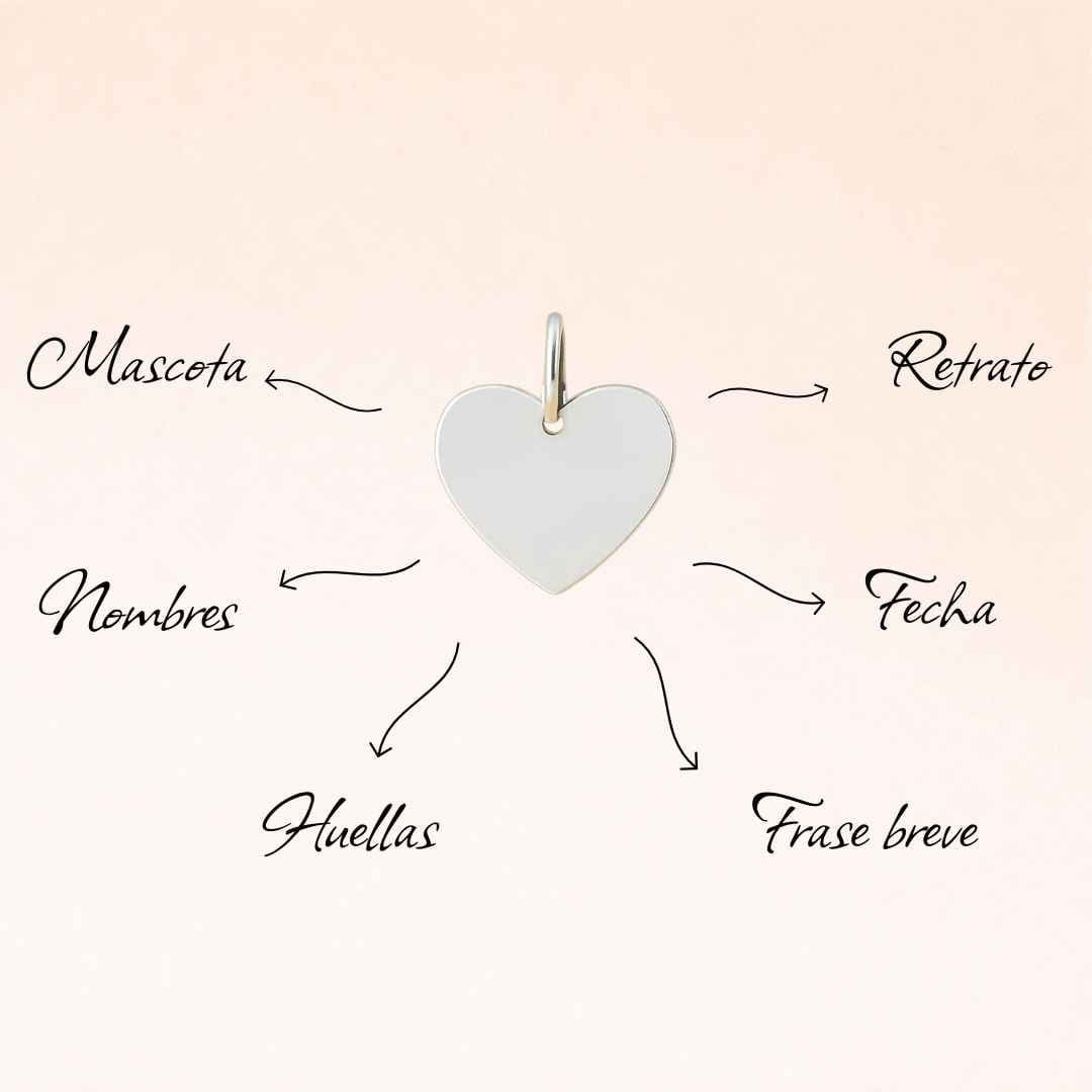 Colgante Corazon de Plata 925 Personalizado con Foto, Huellas o Texto