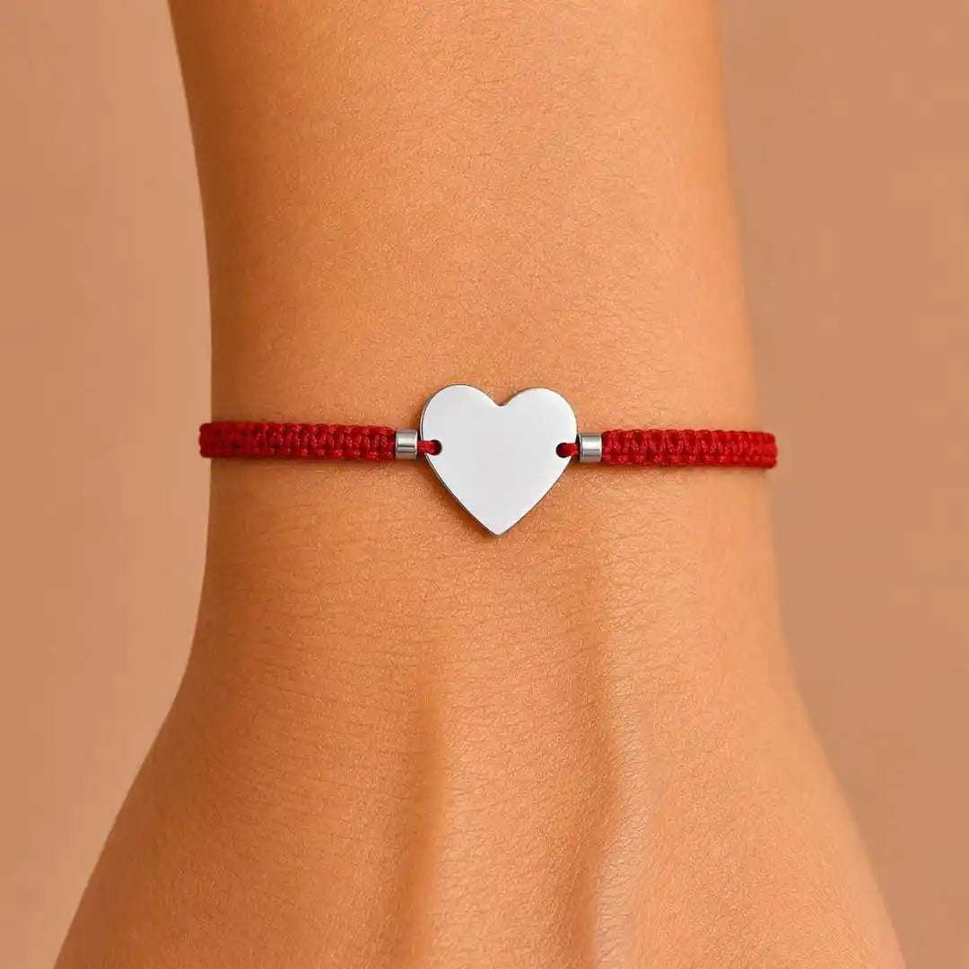 Pulsera Corazón de Plata Protección Personalizada con Foto, Huellas o Texto