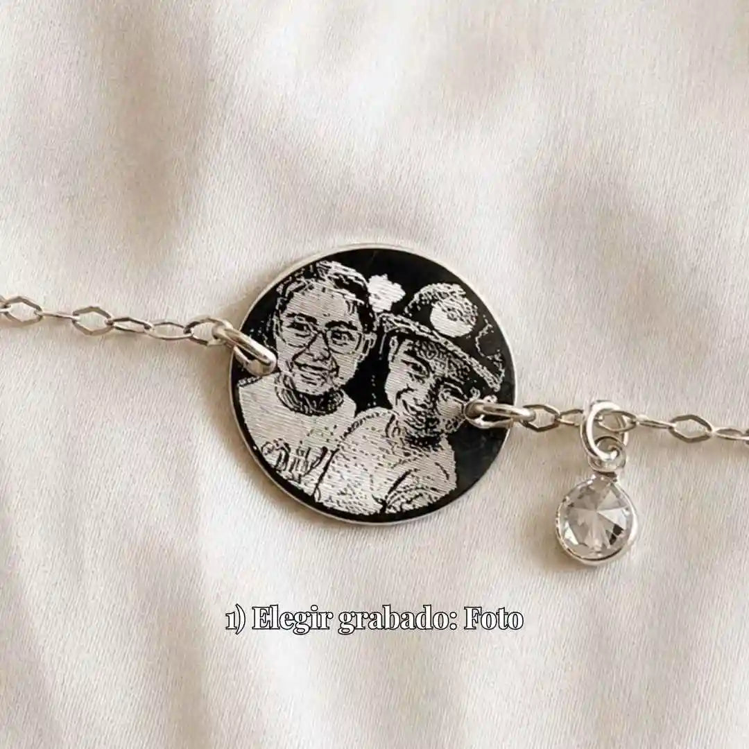 Pulsera de Plata 925 Personalizada con Foto, Huellas o Texto