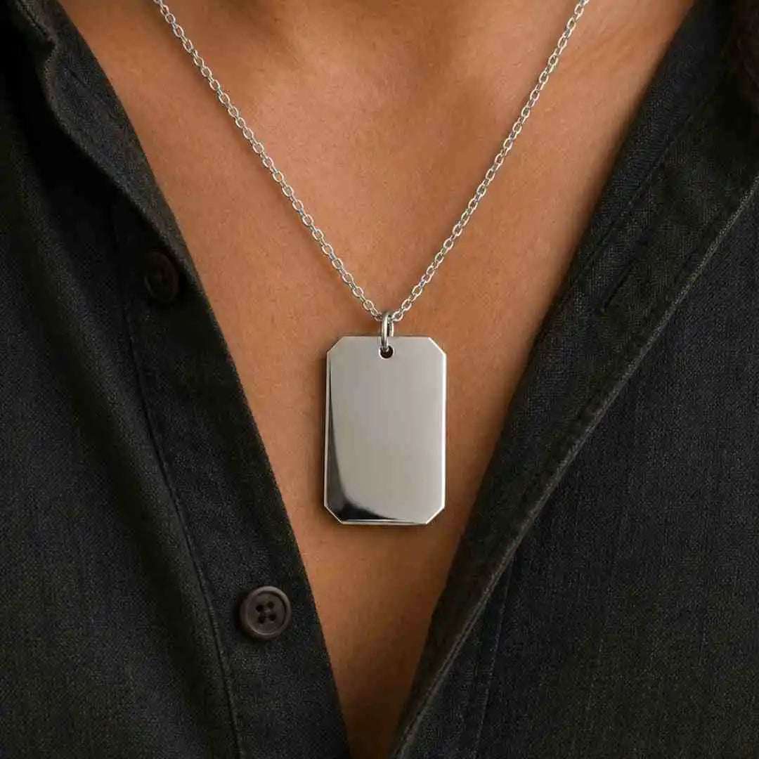 Collar Hombre de Plata 925 Personalizado con Foto, Huellas o Texto