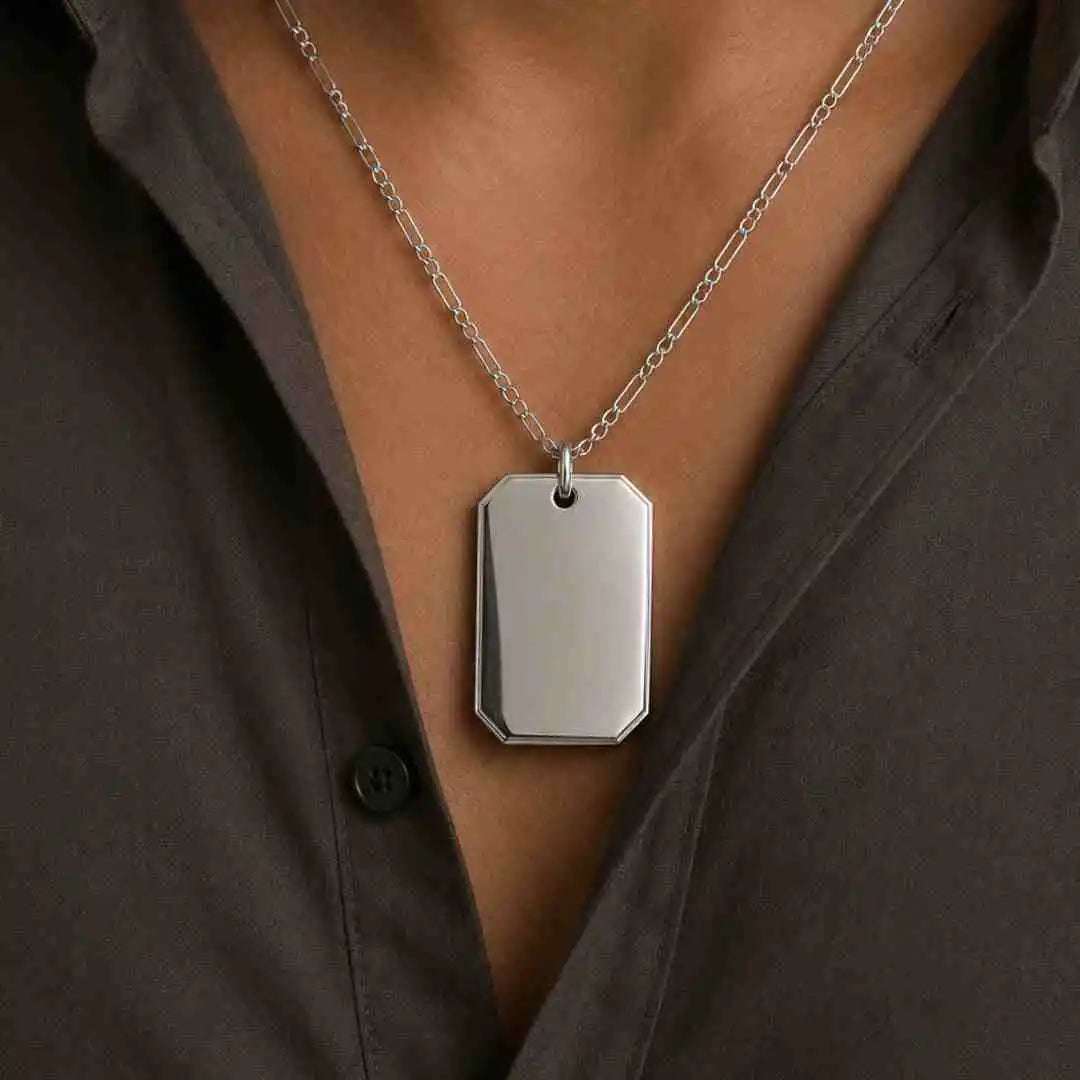 Collar Hombre de Plata 925 Personalizado con Foto, Huellas o Texto