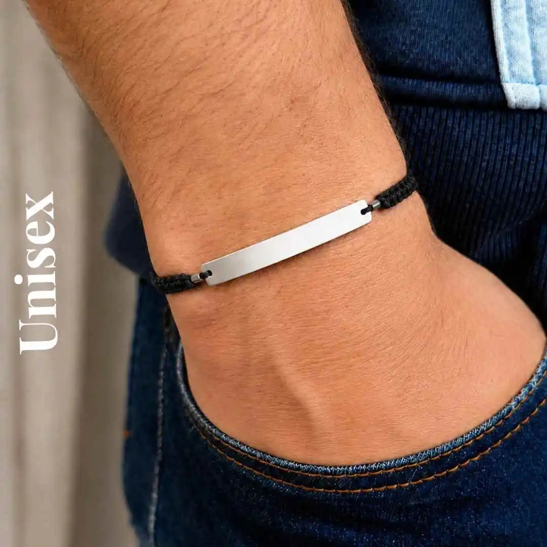 Pulsera de Hilo Plata 925 Personalizada Rectangular con Foto Mirada o Texto