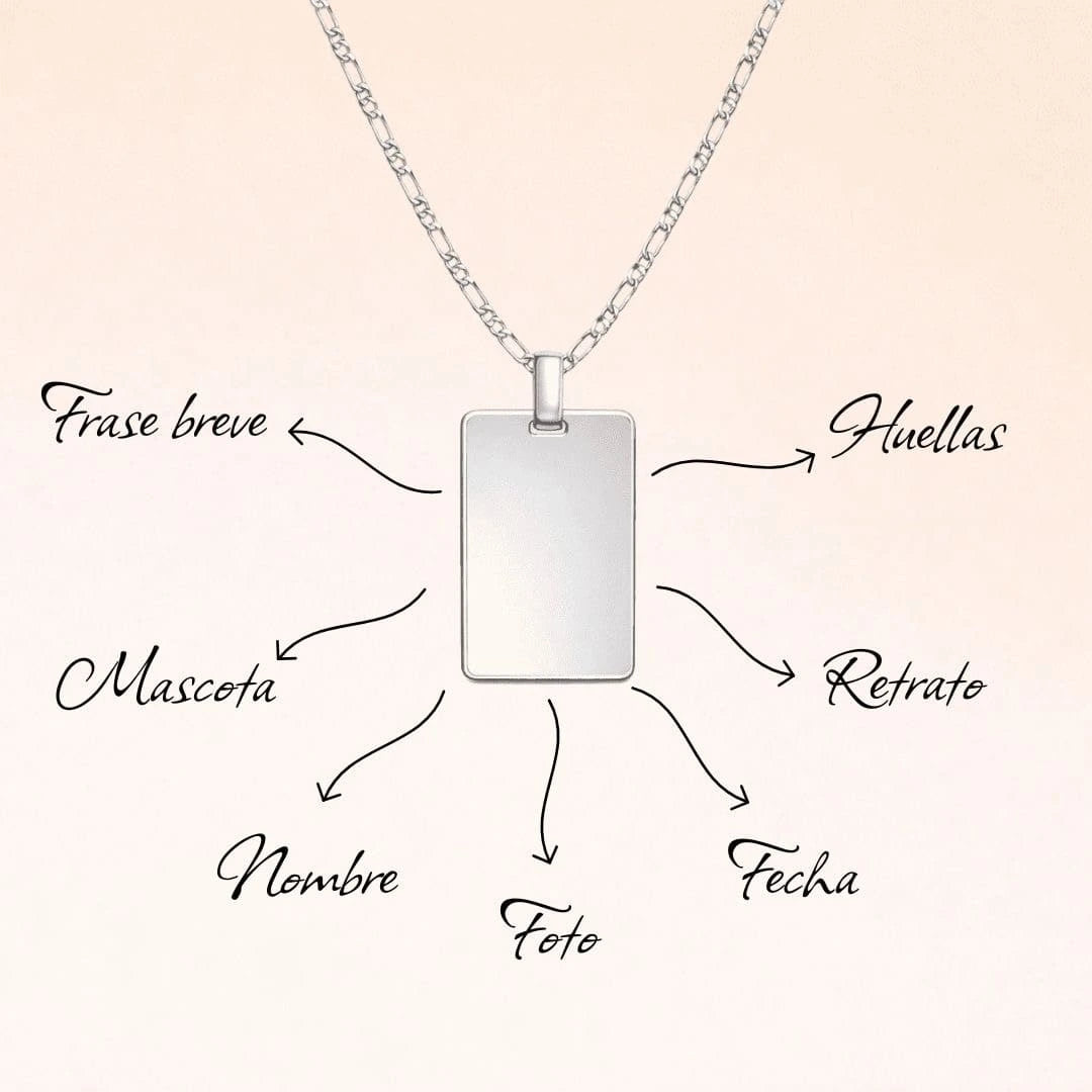 Collar Rectangular de Plata 925 Personalizado con Foto, Huellas o Texto