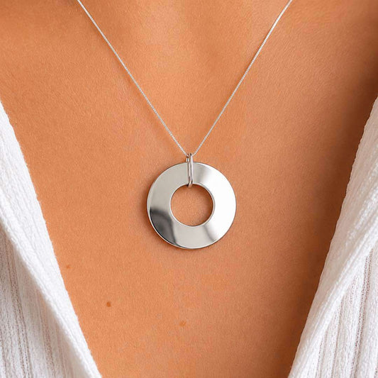 Collar Arandela de Plata 925 Personalizado con Texto o Huellas