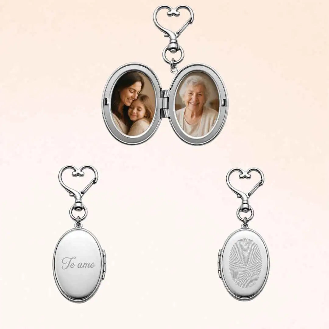 Llavero Relicario Ovalado Personalizado con Foto, Huellas o Texto (33x24mm)