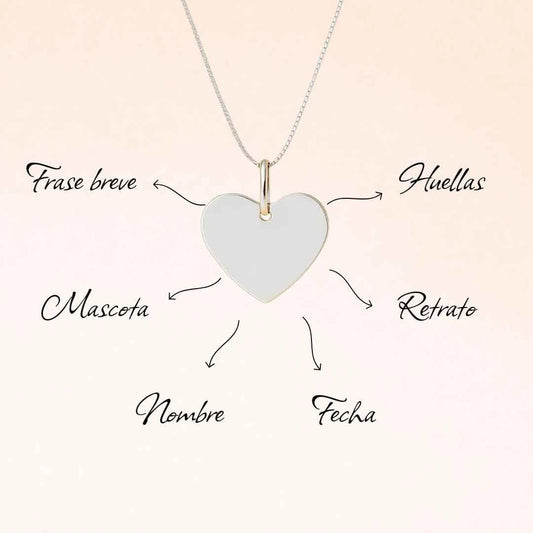collar corazón personalizado plata 925 con grabado de texto, foto o huellas